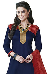 Khushali Presents Crepe Dress Material (Navy Blue,Red)