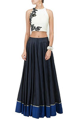 Sky Global Women's Embroidered Georgette White &amp; Black Lehenga Choli (Lehnga_138_Free Size_White&amp;Black)
