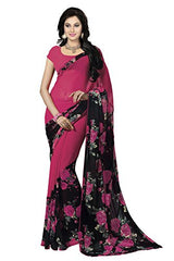 Ishin Faux Georgette Women's Saree (Ishinsbr-11121_Pink &amp; Black)
