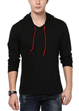 Style Shell Men's Hooded Full Sleeve Cotton T-Shirt (X-Large, Black)