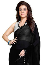 SOURBH Women's Faux Georgette Mirror Border Saree (1023_Black)