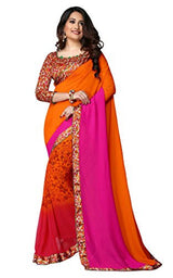 Glory Sarees Women's Georgette Saree (vn18_pink and orange)
