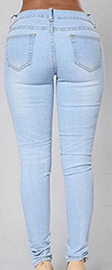 Dellytop Women's Blue Denim Stretch Jeans Destroy Skinny Ripped Distressed Pants, Blue, Large