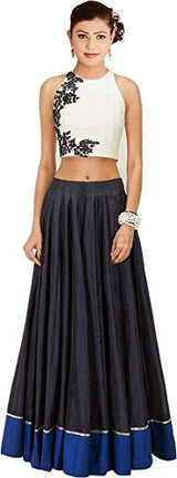 Sky Global Women's Embroidered Georgette White &amp; Black Lehenga Choli (Lehnga_138_Free Size_White&amp;Black)