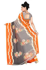 Livie Women's Georgette Sarees Party Wear/Fancy Georgette Sarees/Printed Georgette Sarees - Lead Grey &amp; Tangerine