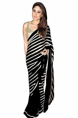 Rewa Enterprises Georgette Designer Bollywood Fancy Saree with Blouse Piece - Black
