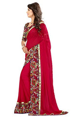 Livie Women's Georgette Sarees Party Wear/Fancy Georgette Sarees/Printed Georgette Sarees - Ruby Red