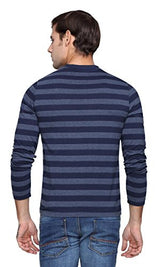PepperClub Men's Cotton Round Neck Full Sleeve T-shirt -Stripe -Navy