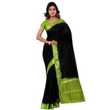 Varkala Silk Sarees Women's Raw Silk Kanjiwaram Saree(ND1001BL_Black)