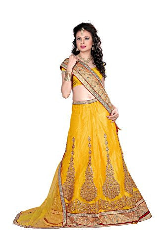 Youth Mantra Women's Yellow Embroidered Net Lehenga choli