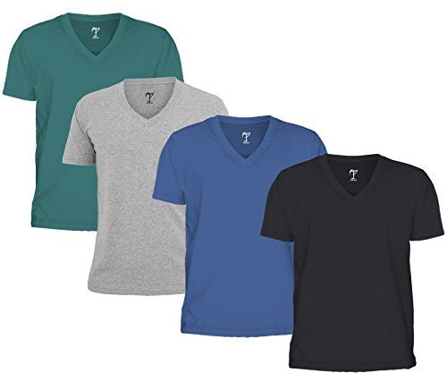 Tripr Men's V-Neck Tshirt Combo Green Grey Royalblue Black (Large)