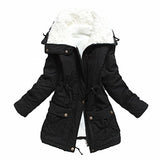 Mewow Women's Winter Mid Length Thick Warm Faux Lamb Wool Lined Jacket Coat (M, Black)
