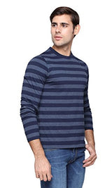 PepperClub Men's Cotton Round Neck Full Sleeve T-shirt -Stripe -Navy