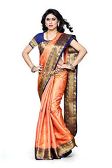 Mimosa Women's Traditional Art Silk Saree Kanjivaram Style With Blouse Color:Peach(3300-225-PCH-NVY )