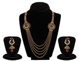 Sukkhi Emerald Ruby Meenakari Five String Gold Plated Mayur Necklace Set for Women