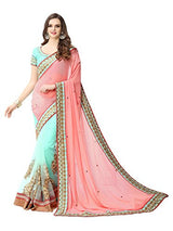 Panchratna Women'S Orange and Sky georegette ethnic saree with blouse piece material...