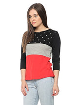 Vvoguish Black/Grey Melange/Red Star Printed Top