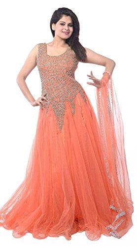 Sky Global Women's Net Embroidered Semi-Stitched Gown (Unstitched) (Sky_Gown_1001)
