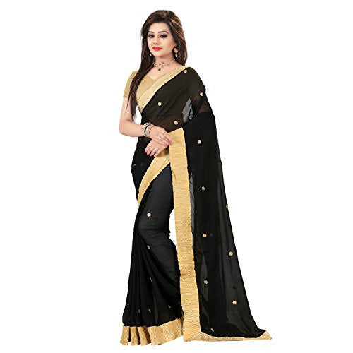 Glory Sarees Women's Gerogette Saree(vgblack_black)