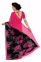Ishin Faux Georgette Women's Saree (Ishinsbr-11121_Pink &amp; Black)