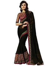 Kanchnar Embroidered Chiffon Ethnic Party Wear Saree With Blouse,Black and Maroon