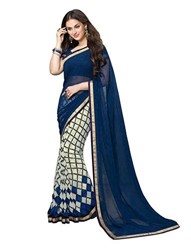 Trendz Women's Georgette Saree (TZ_Brinjal_Blue)