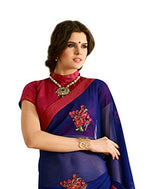 Oomph! Women's Chiffon Sarees Party Wear/Fancy Chiffon Sarees/Embroidered Chiffon Sarees - Indigo Blue