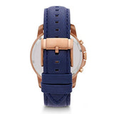 Fossil Men's FS4835 Grant Chronograph Leather Watch-Rose Gold-Tone and Blue