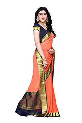 Mimosa Women's Traditional Chiffon Silk Saree Kanjivaram Style With Blouse Color:Peach(3309-2095-PCH-NVY )