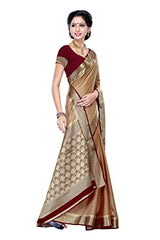 Mimosa Women'S Creap Silk Saree With Blouse,Color:Chiku(3200-2077-CHKU-MRN)