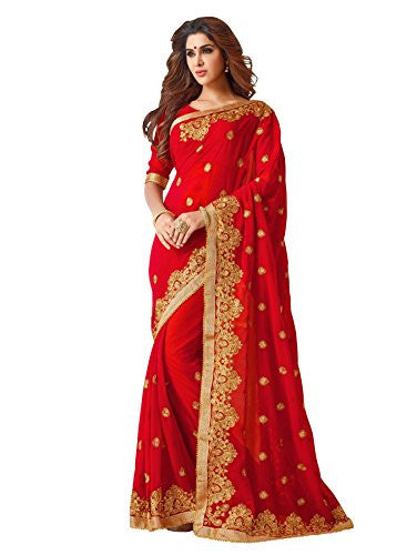 Pahal Fashion Women's Georgette Saree (predclub_Blood Red)
