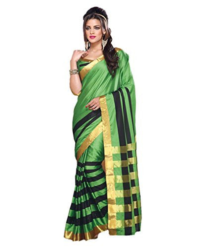 Glory Saree Women's Polly Cotton Sarees(jari109_green_black)