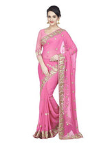 Oomph! Women's Georgette Saree (darpan_pink_Taffy Pink_Free Size)