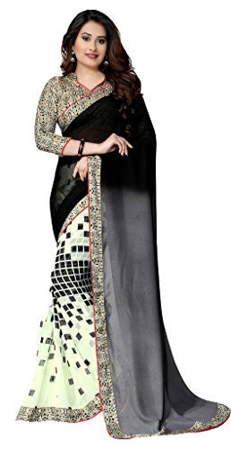Glory Sarees Women's Georgette Saree (VNART16_gery black and pista white)