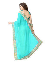 Glory Sarees Women's Georgette Saree (Sukanya blue saree_blue &amp; beige)