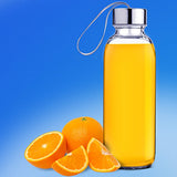 Chef's Star Glass water Bottle 6 Pack 16oz Bottles For Beverage and Juice, Stainless Steel Caps with Carrying Loop