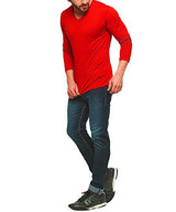 Tripr Men's V-Neck Full Sleeves Tshirt Red (Large)