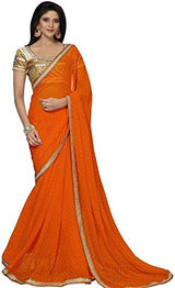 Rewa Enterprises Georgette Party Wear Fancy Saree With Designer Blouse Piece - Orange