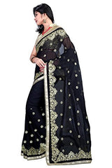 B Bella Creation Women's Georgette Saree (BLACK_C_PALLU01_Black_Free size)