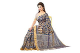 Lehja Women's Cotton Sarees Party Wear/Traditional Cotton Sarees/Woven Cotton Sarees - Hazelwood Biege &amp; Navy Blue