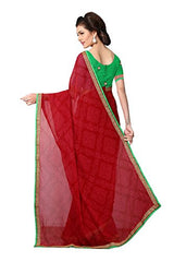 Oomph! Women's Georgette Sarees Party Wear/Bandhani Georgette Sarees/Traditional Georgette Sarees - Crimson Red