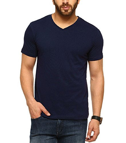 Tripr Men's V-Neck Tshirt Navy Blue(Medium)
