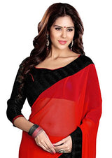 SOURBH Women's Faux Georgette Border Saree (270_Red)