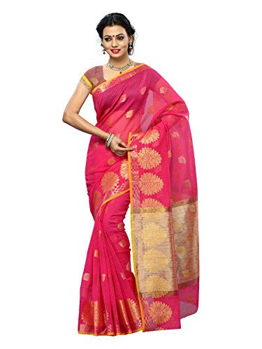 Mimosa Women Kanchipuram Cotton Art Saree With Tissue Blouse (Pink ,3144-7094-AB-RANI)
