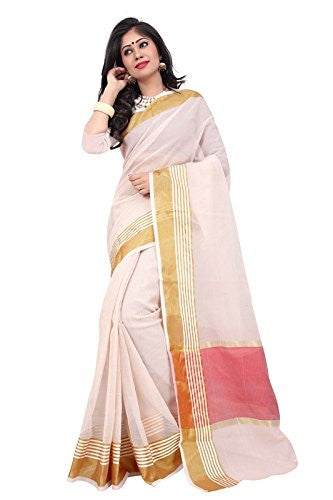 Vishala Fashion Beautiful Handloom Plain White Pure cotton double mercerised Saree hand crafted with rich look