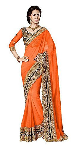 B Bella Creation Women's Georgette Saree (BBELLAORANGEJODHA002_Orange)