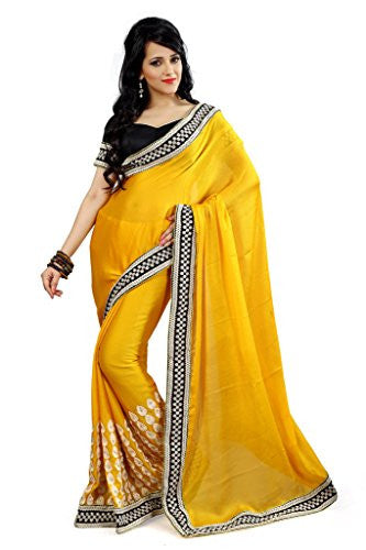 Glory Sarees Women's Chiffon Saree (glory33_yellow)