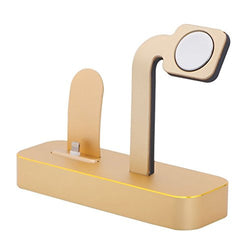 Apple Watch Stand, [UniqueKay] 2-1 Premium Aluminum Charging Dock Station Stand Holder for Apple Watch Series 1 Apple Watch Series 2 & iPhone 7 / 7plus 5/ 5S/ 6/ 6 Plus (Gold)