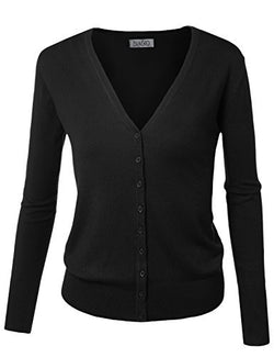 BIADANI Women Button Down Long Sleeve Soft V-Neck Cardigan Sweater Black Medium