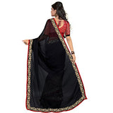 Kanchnar Embroidered Chiffon Ethnic Party Wear Saree With Blouse,Black and Maroon
